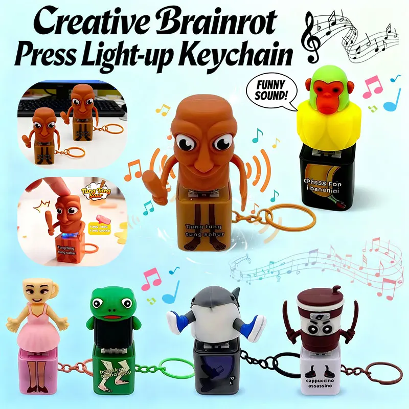 Italian Brainrot Figure Keychain Tung Tung Tung Sahur Vioce Luminous Button Toy Tralalero Tralala Keyring Pendant DeskDecor Gift - view 4