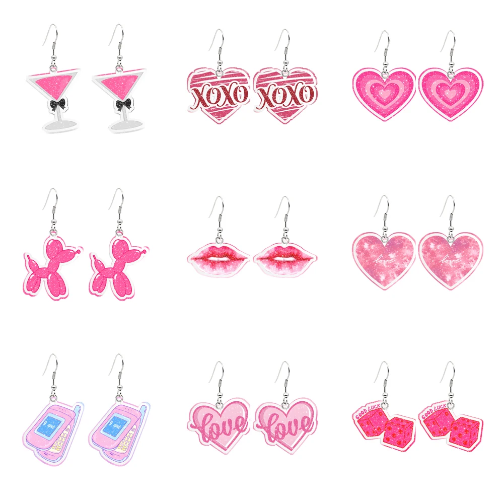 

Hot Selling Valentine's Day Heart Shape Love Pendent Earring Cute Design Glitter Earrings Hook Women Girl Jewelry Accessories