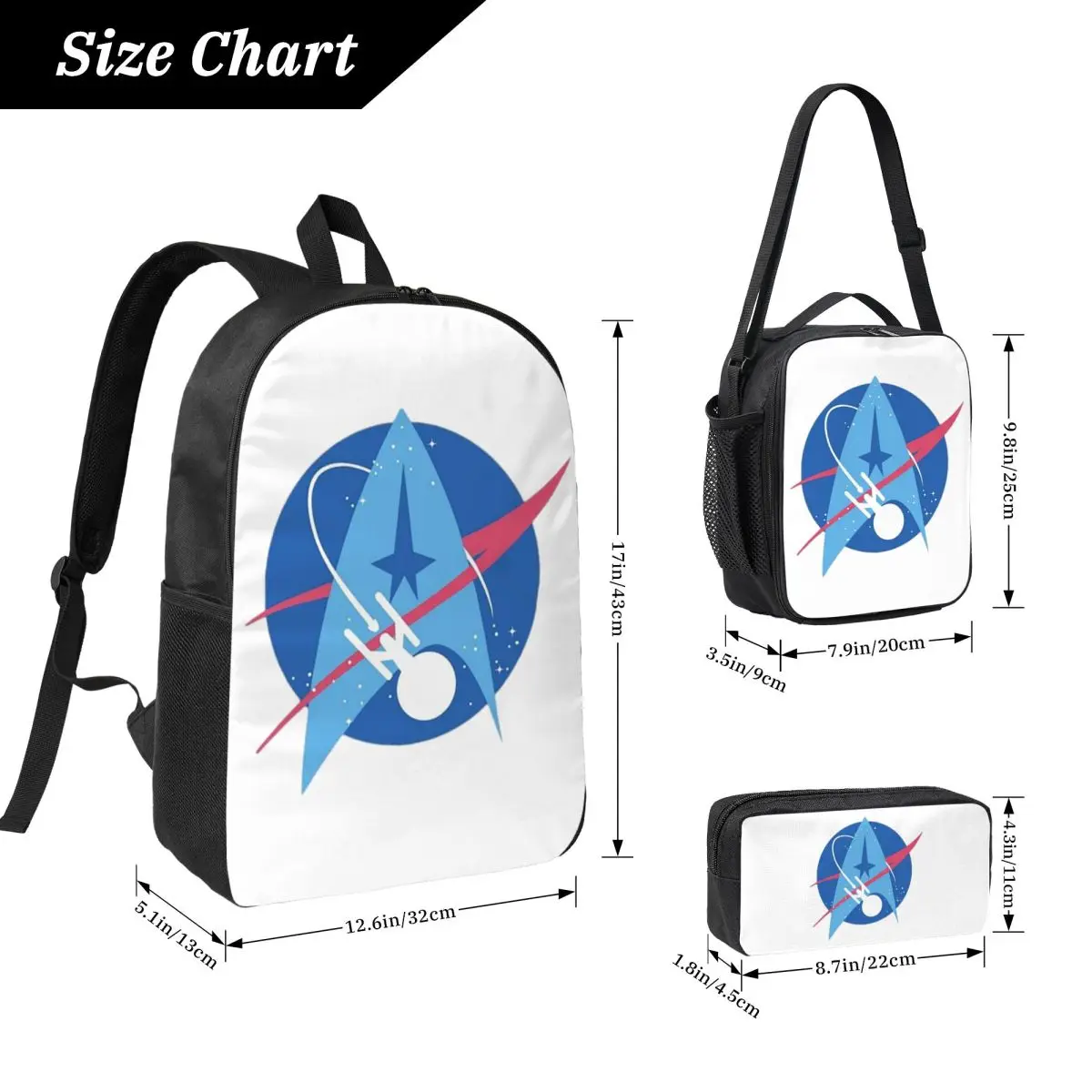 Star Treks Science Fiction TV Series Backpack BookBag School Bag Computer Shoulder Bags 3ps Insulated Lunch Bag Pencil Case