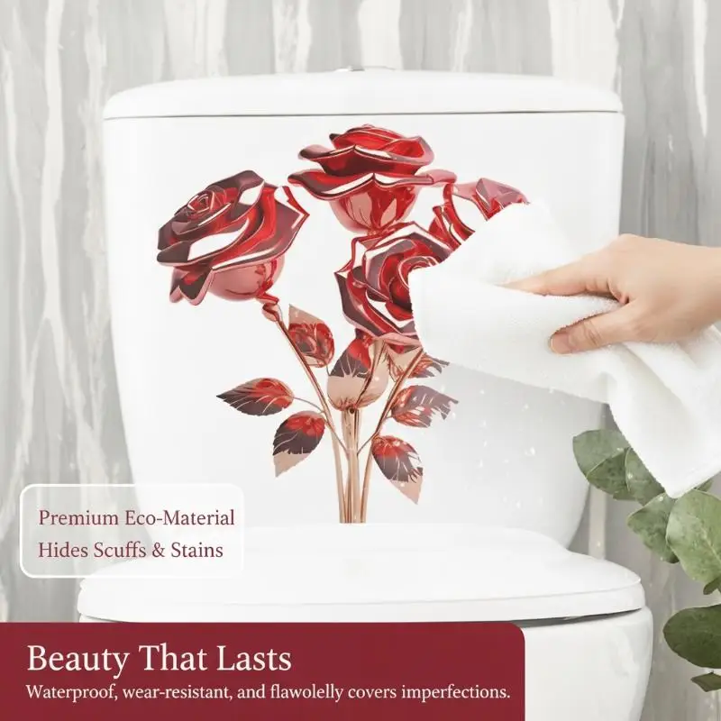 Floral Toilet Sticker Waterproof Removable Self-Adhesive Toilet Lid Wall Decal for Budget Bathroom Home Upgrade