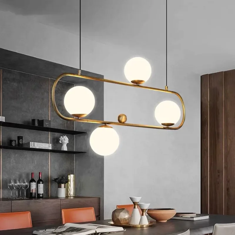 

Industrial Style rectangle chandelier Art Swing Buckle Design Retro glass ball light Parlor Coffee Shop dining room chandelier