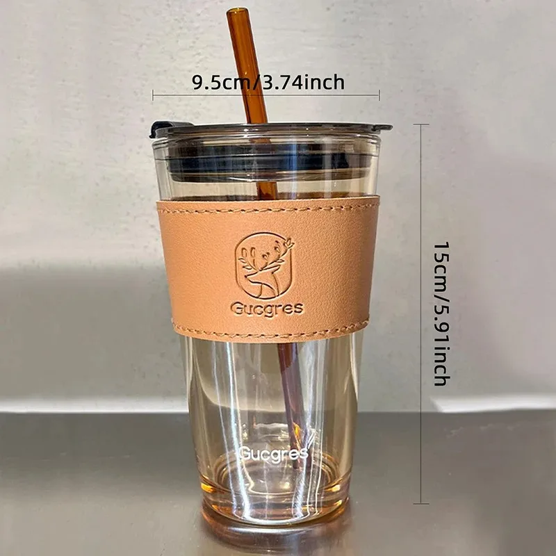 450ML High Beauty Wind Bamboo Glass Cup Summer Straw Large Capacity Women\'s Straw Cup