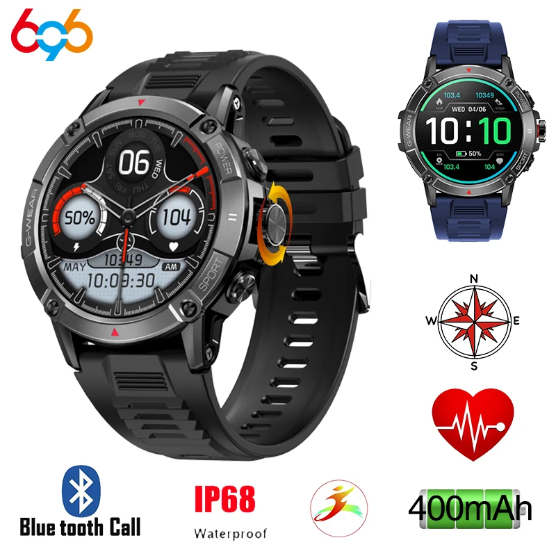 

New Men Outdoor Sports Compass Smart Watch Blue Tooth Call Bracelet Health Monitoring 400mAh Battery Waterproof 2023 Smartwatch