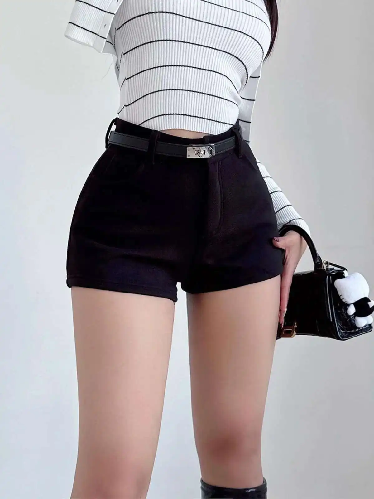 Basic Waistband Shorts For Women High-end Spicy Girl Thick Woolen Fabric, Slimming High Waist Fashion Women Shorts 2025 New 1BN9