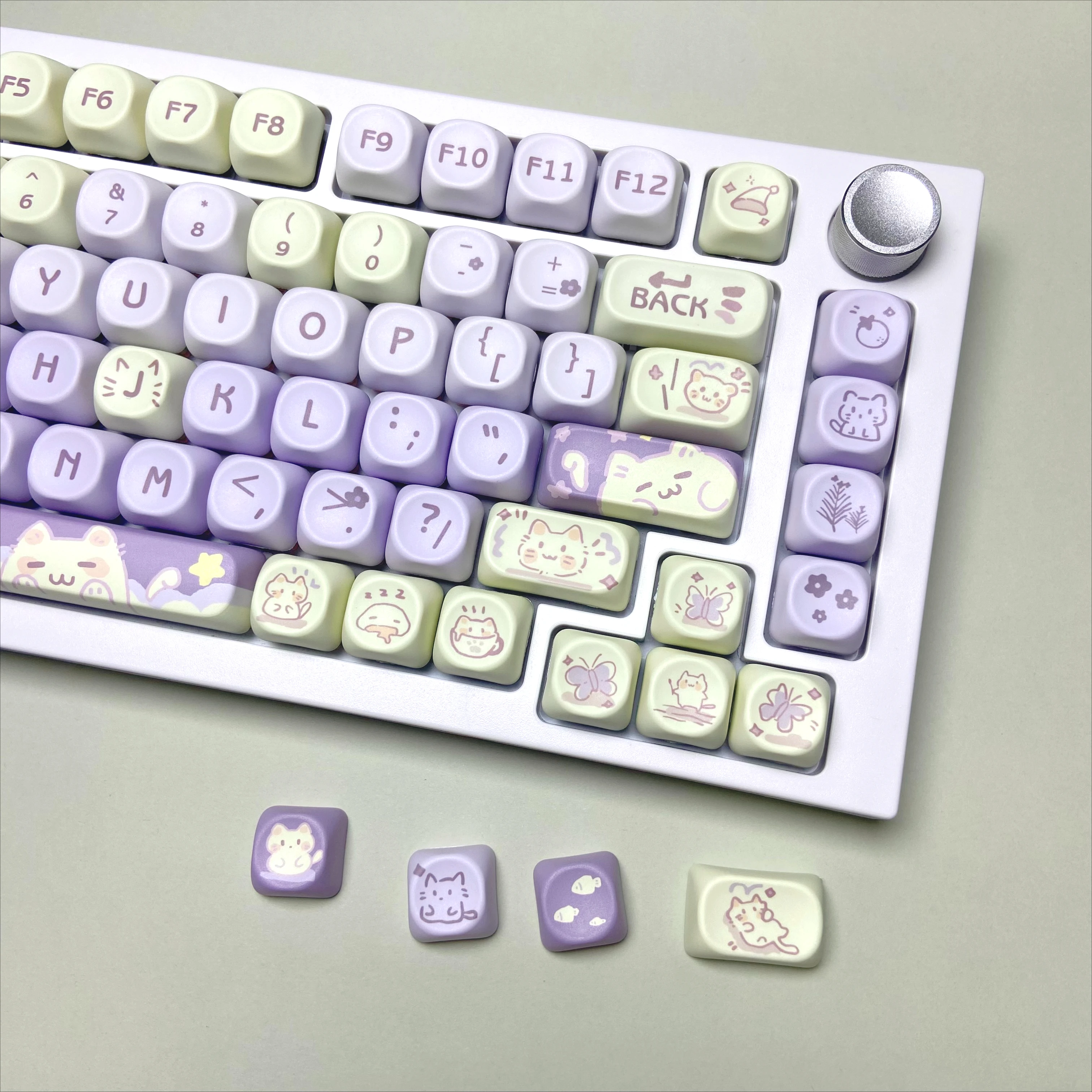 

Колпачки клавиш для механической клавиатуры Purple Kitty Cute MOA Profile Key Caps Set PBT Keycap Custom Gaming Keyboard DIY Work Office