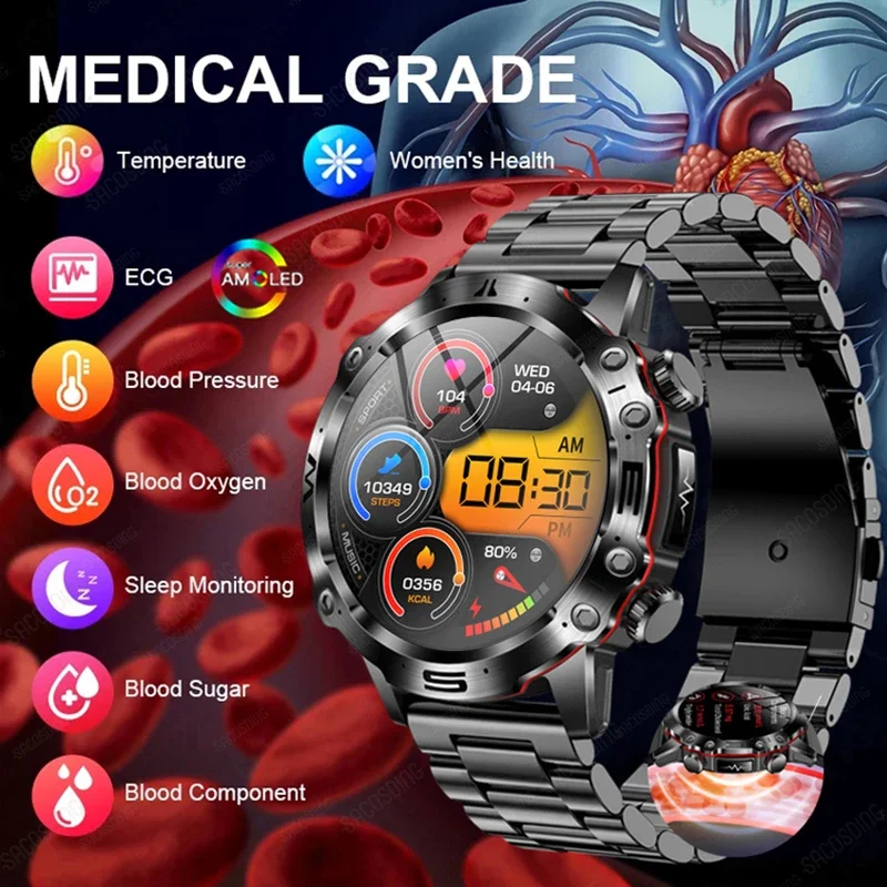 

2024 Blood Pressure Health Tracker Smart Watch Men ECG PPG Body Temperature IP68 Waterproof Watch Men Bluetooth Call Smartwatch