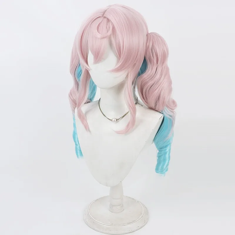Peruka Cosplay Honkai Star Rail Hyacine Różowo-Niebieski Gradient Kręcone Kucyki Syntetyczna Peruka Damska Dziewczęca na Imprezę Halloween Amphoreus