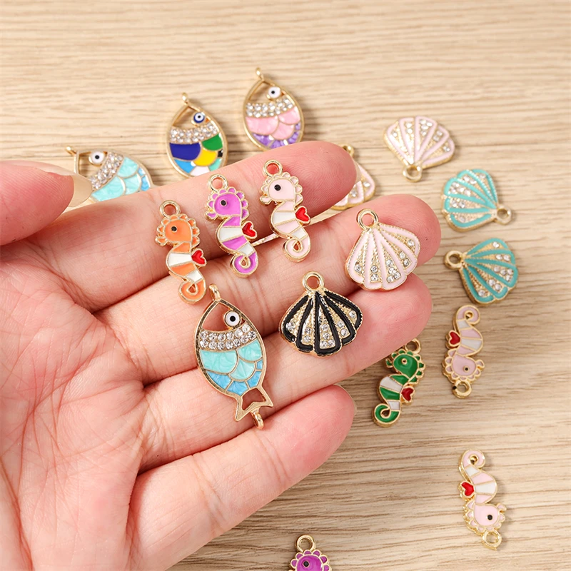 10 Stück niedliche Kristall-Metall-Fisch- und Schildkröten-Anhänger zum Basteln von Ohrringen, Halsketten, Armbändern, DIY-Handarbeiten und Schmuckzubehör – Detail 1