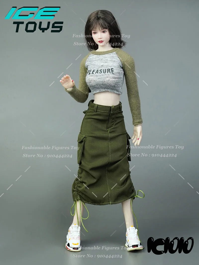 ICE TOYS 1/6 Frauen Soldat Print Crop Top Dünnes T-shirt Streetwear Hohe Taille Kordelzug Fracht Rock Fit 12 "Action figur Körper