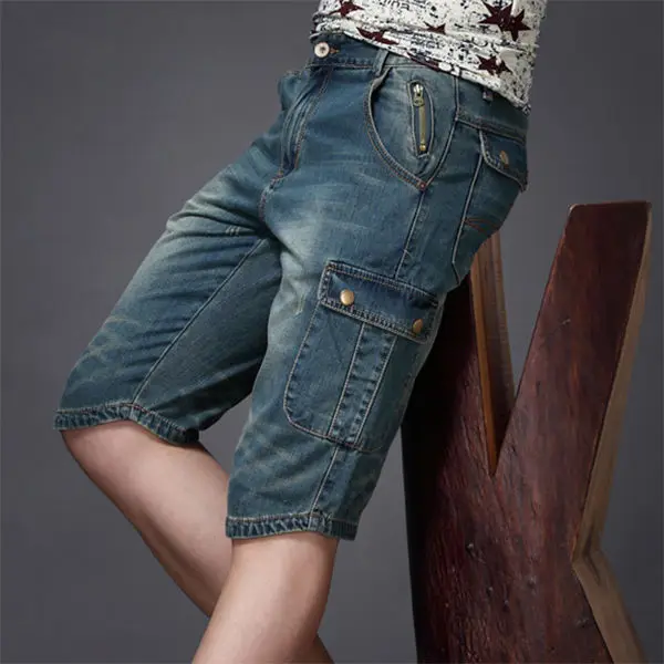 Summer Fashion Denim Jeans for Men Designer Knee Length Shorts Capri Loose Straight Leg Slim Casual Punk Workwear Cargo Shorts