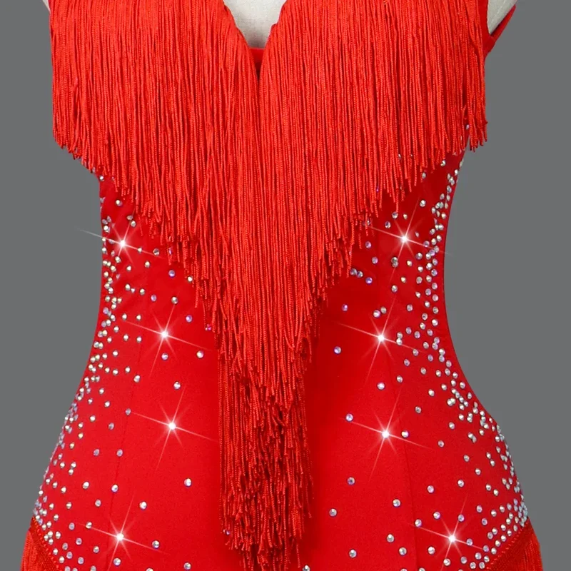 Vestido vermelho de dança latina para adultos e crianças, saia matador, saia dividida, trajes de competição, vestido performer, personalizar