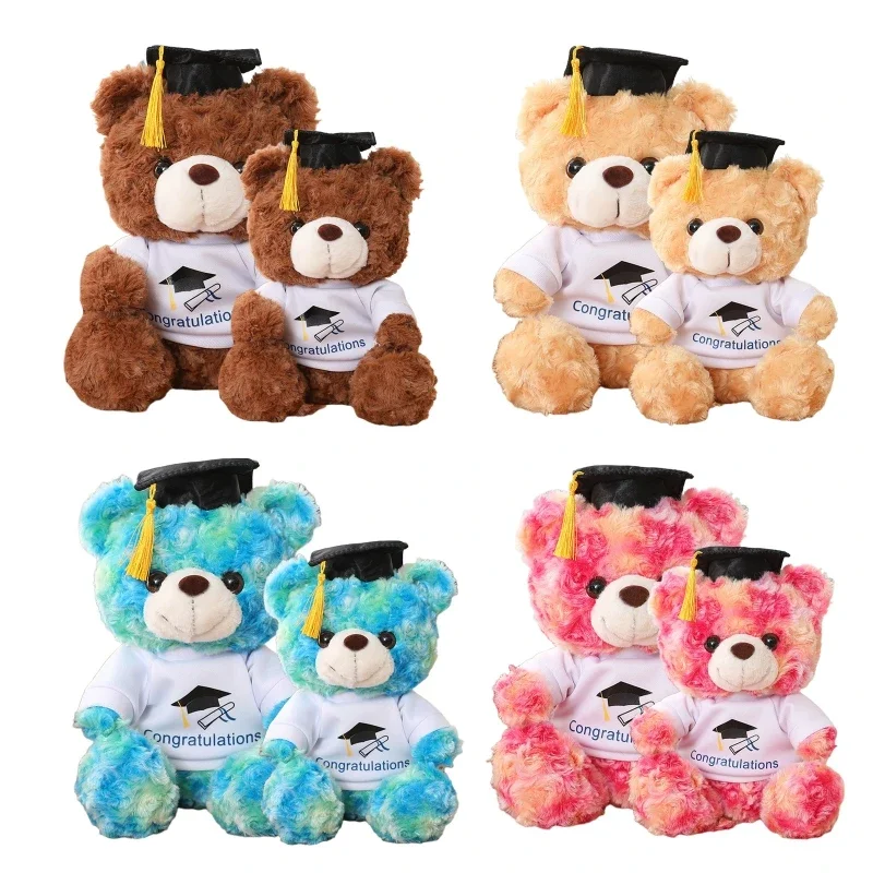 Oso Wagner de graduación conmemorativo con gorra de camiseta, oso de peluche de peluche para el día de graduación, recuerdos de celebración