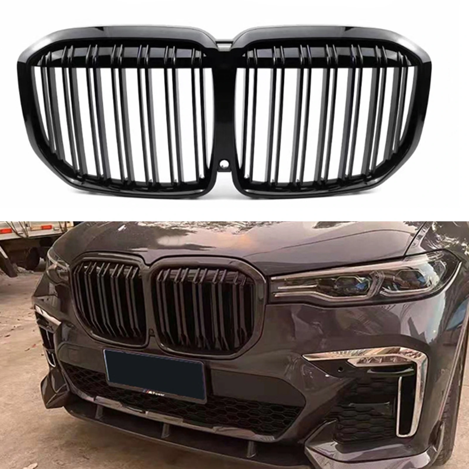 

For BMW X7 G07 2019 2020 2021 2022 Advance Version Front Kidney Grille Racing Grill Gloss Black Upper Bumper Hood Mesh Grid Kit