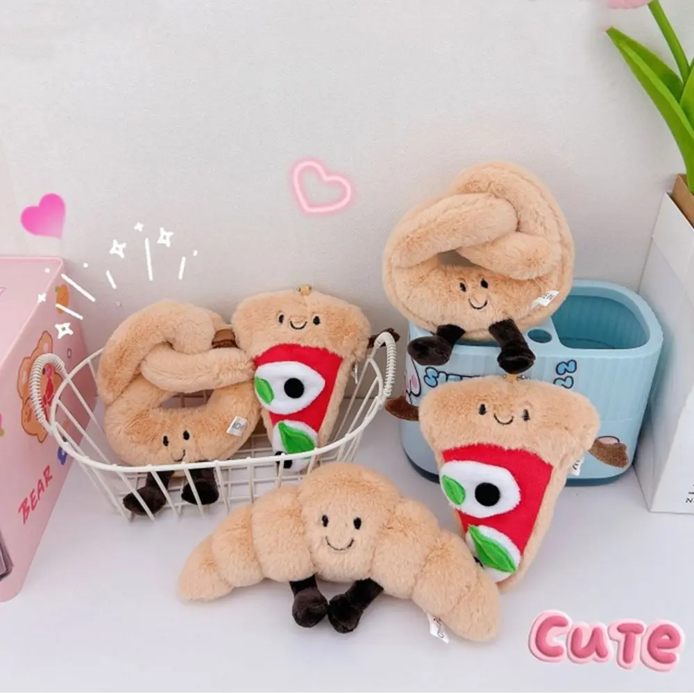 Cute Plush Pizza Bread Pendant Stuffed Doll Cartoon Bag Pendant Hanging Ornament Croissant Keychain Bag Accessories