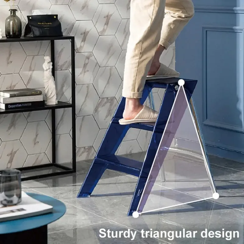 Simple Household Ladder Transparent Acrylic Portable Telescopic Folding Ladder with 3 Step Pedal and Plastic Ladder for