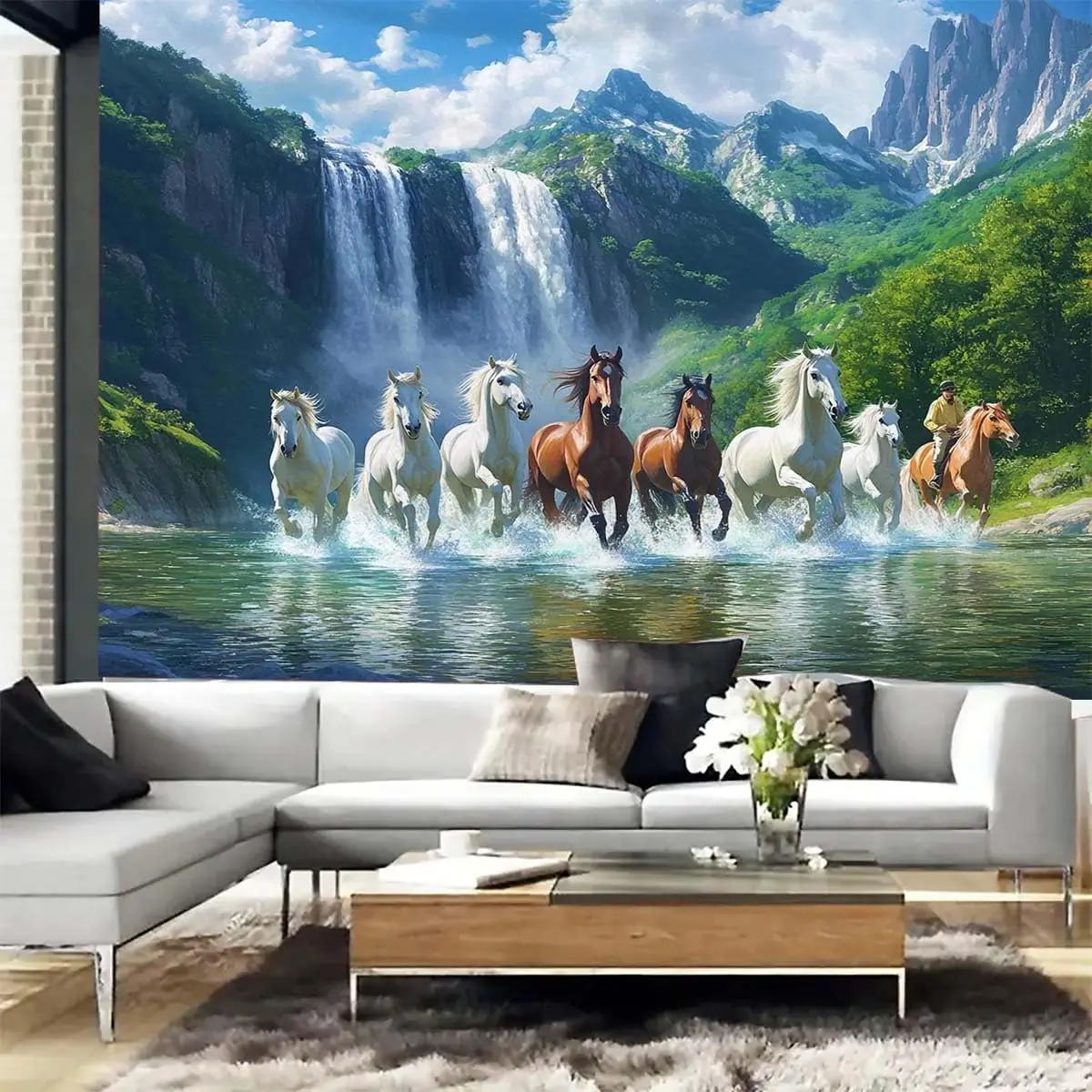 Luxurious 3D Running Horses Tapestry Galloping Wild Animal Lifelike Running In the Water Painting Honor Grace Theme Wall Hanging