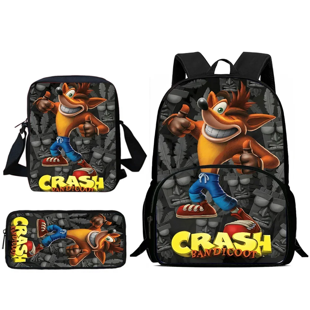 Ransel Anak Kartun Crash Bandicoots Tas Bahu Kotak Pensil Tas Sekolah Kapasitas Besar Murid untuk Anak Laki-laki Perempuan Hadiah Terbaik