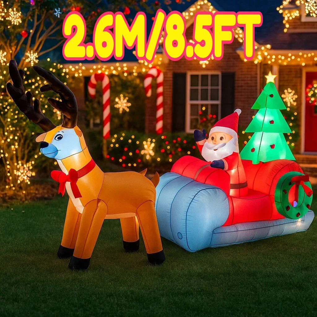 2.6M/8.5FT Opblaasbare Kerstman Rendier Slee Lichten LED Home Decoraties Speelgoed Yard Xmas Ornamenten Vakantie Decor levert