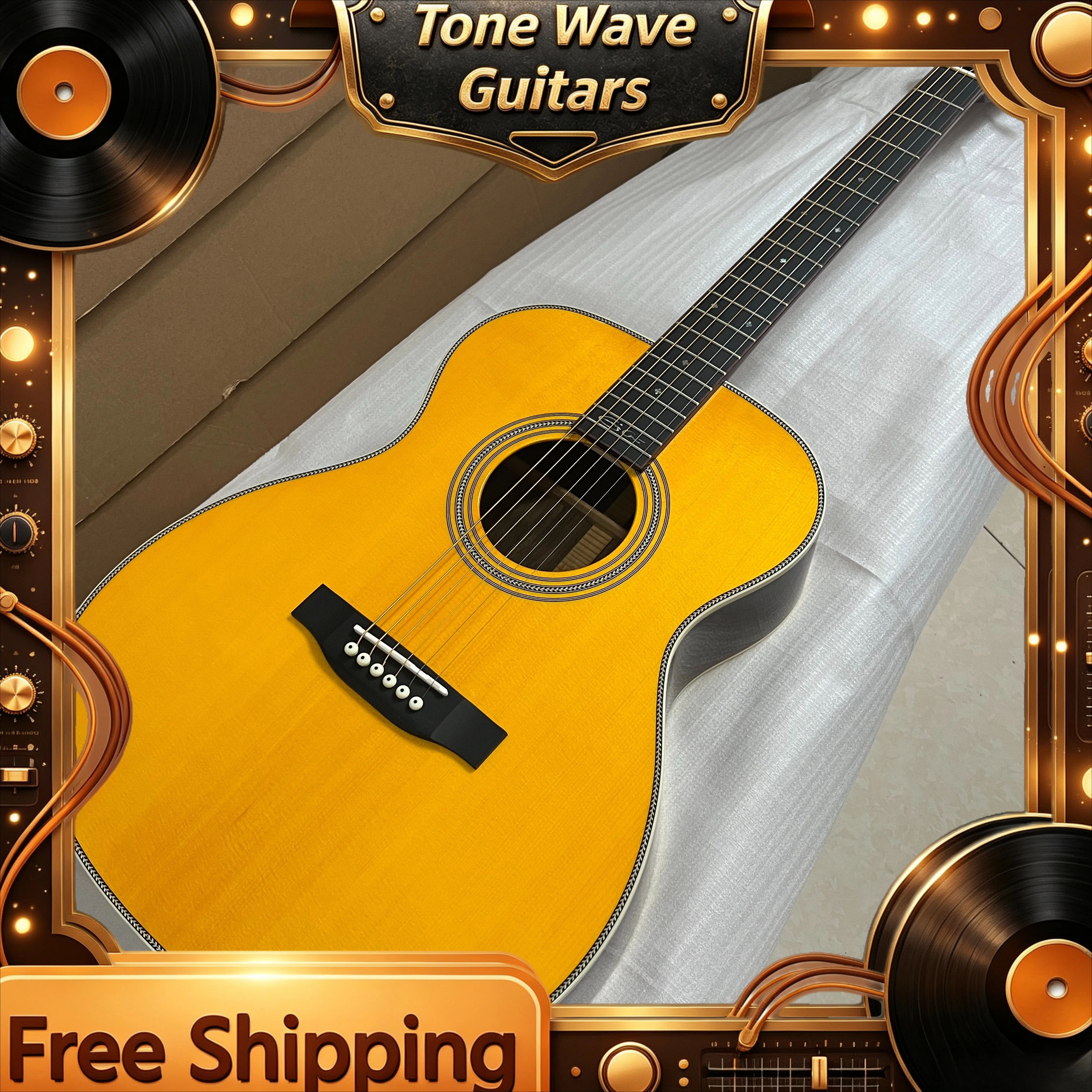 Guitare acoustique 2026 00028, corps en épicéa jaune, table massive, bordure en nacre colorée, 39 pouces, touche en ébène, livraison gratuite
