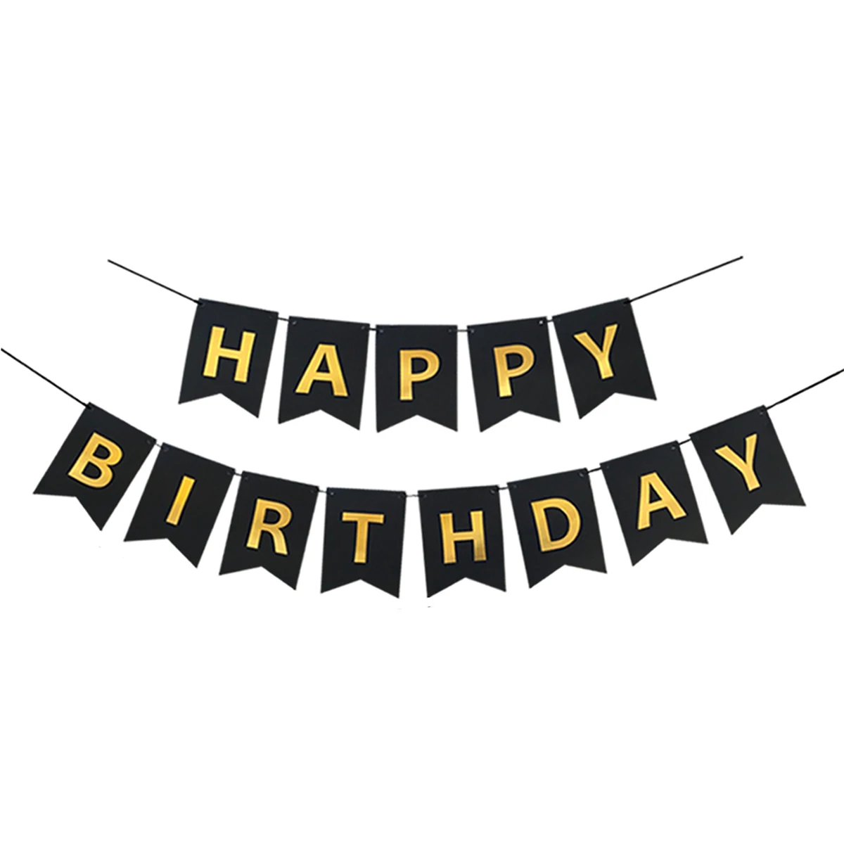 Alles Gute zum Geburtstag Banner, Schwarz-Gold Schwalbenschwanz Papiergirlande, Goldfolie Buchstaben, 13-teilige Geburtstagsparty Dekoration