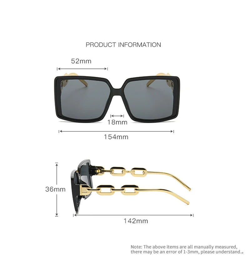 Personalisierte Hip-Hop-Ketten-Sonnenbrille, modische quadratische Brille mit großem Rahmen, trendige Sonnenbrille für Straßenfotografie 18126 – Detail 6