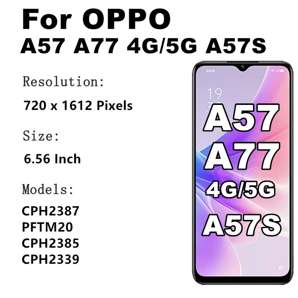 Pantalla de 6.56'' para OPPO A57 A77 4G/5G A57S LCD CPH2387 PFTM20 CPH2385 CPH2339 Pantalla táctil Panel digitalizador Reemplazo 2