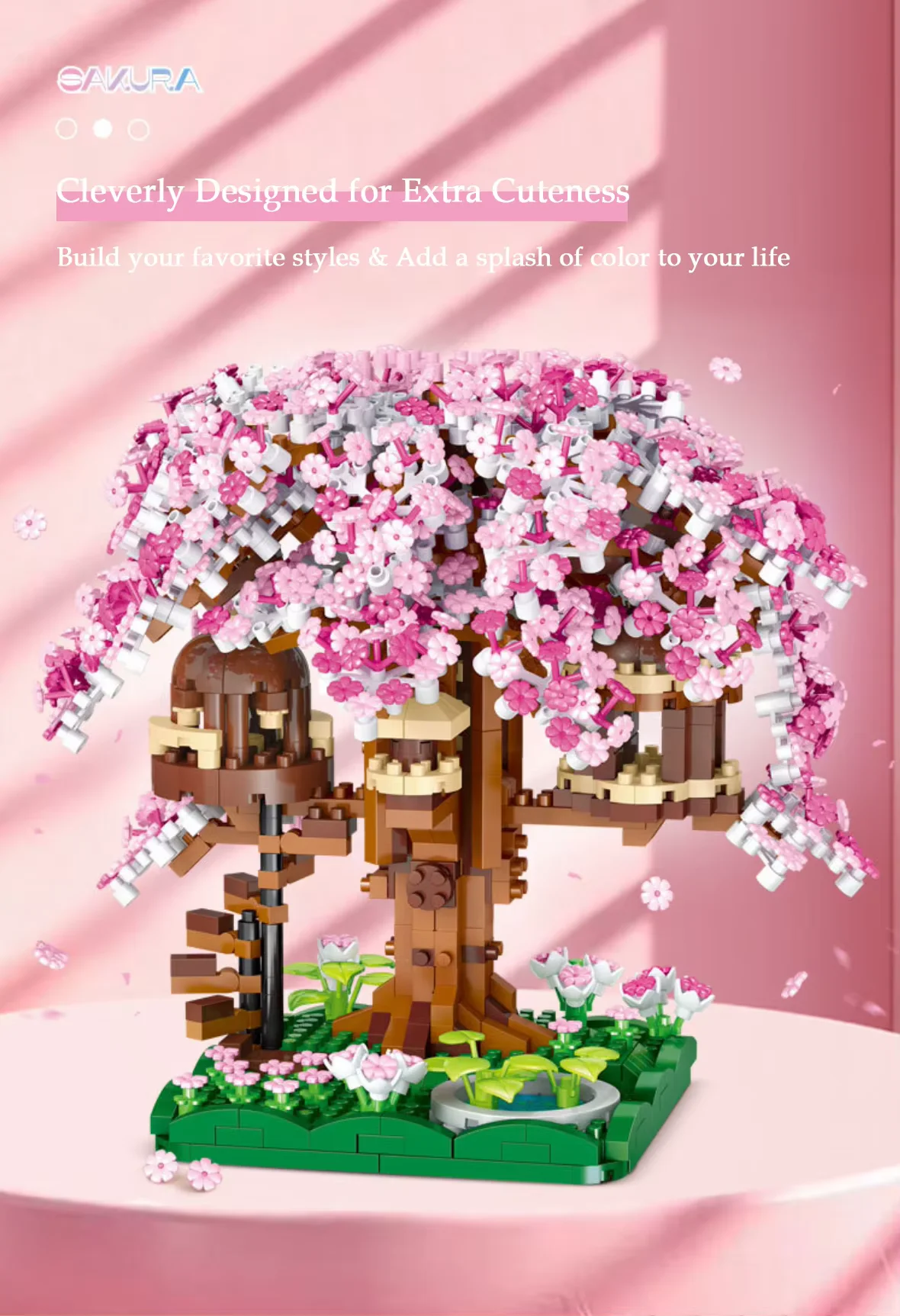 DIY Creative Mini Building Block Decoration Cherry Tree House Forest Wooden Castle Model Assembly Toy Romantic Gift for Girls
