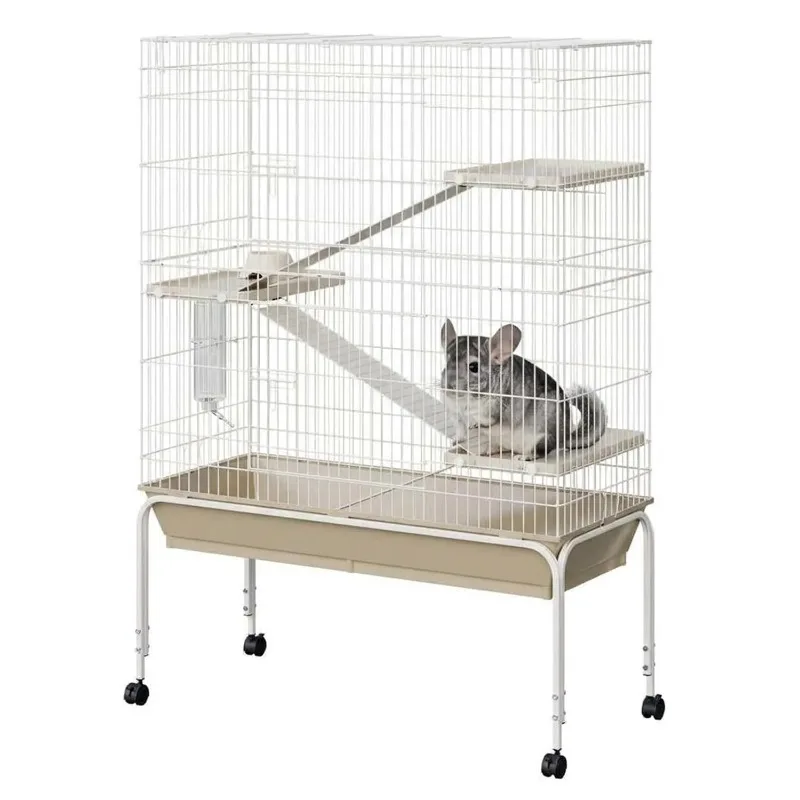47/55 Inch Small Animal Cage, Metal  Cage with Wheels, Ramps & Platforms,  with Water Bottle & Food Dish