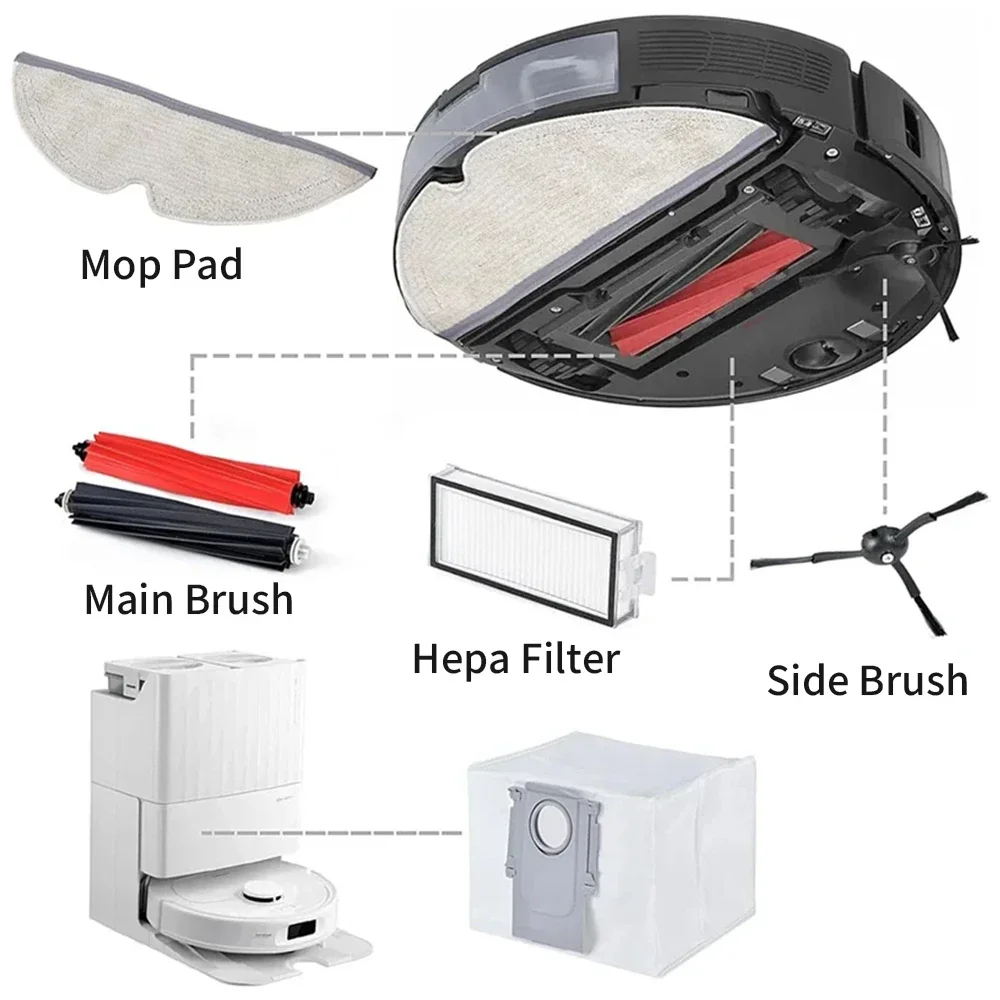 Kompatibel Für Roborock S8 S8 Pro Ultra S8 + Roboter Staubsauger Wichtigsten Pinsel Seite Pinsel HEPA-Filter Mopp Tücher staub Taschen Teile – Detail 1
