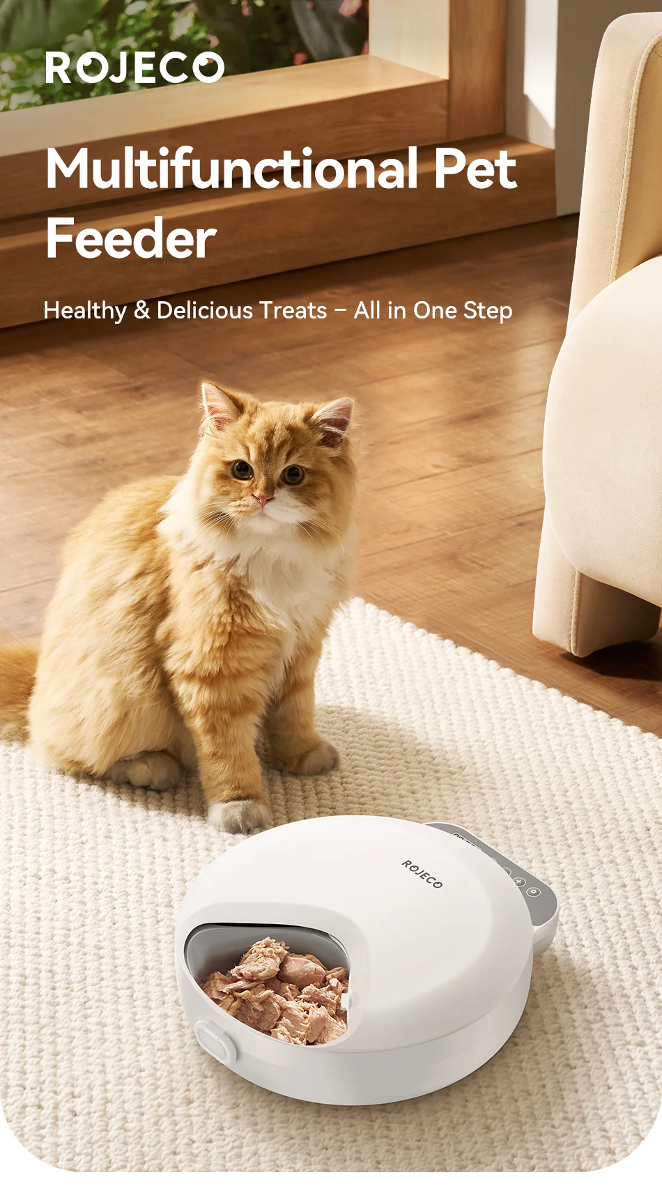 ROJECO Multifunctional Wireless Automatic Cat Feeder 4 Meals Wet Dry Food Dispenser Smart Timed Pet Feeder For Cat Dog Supplies