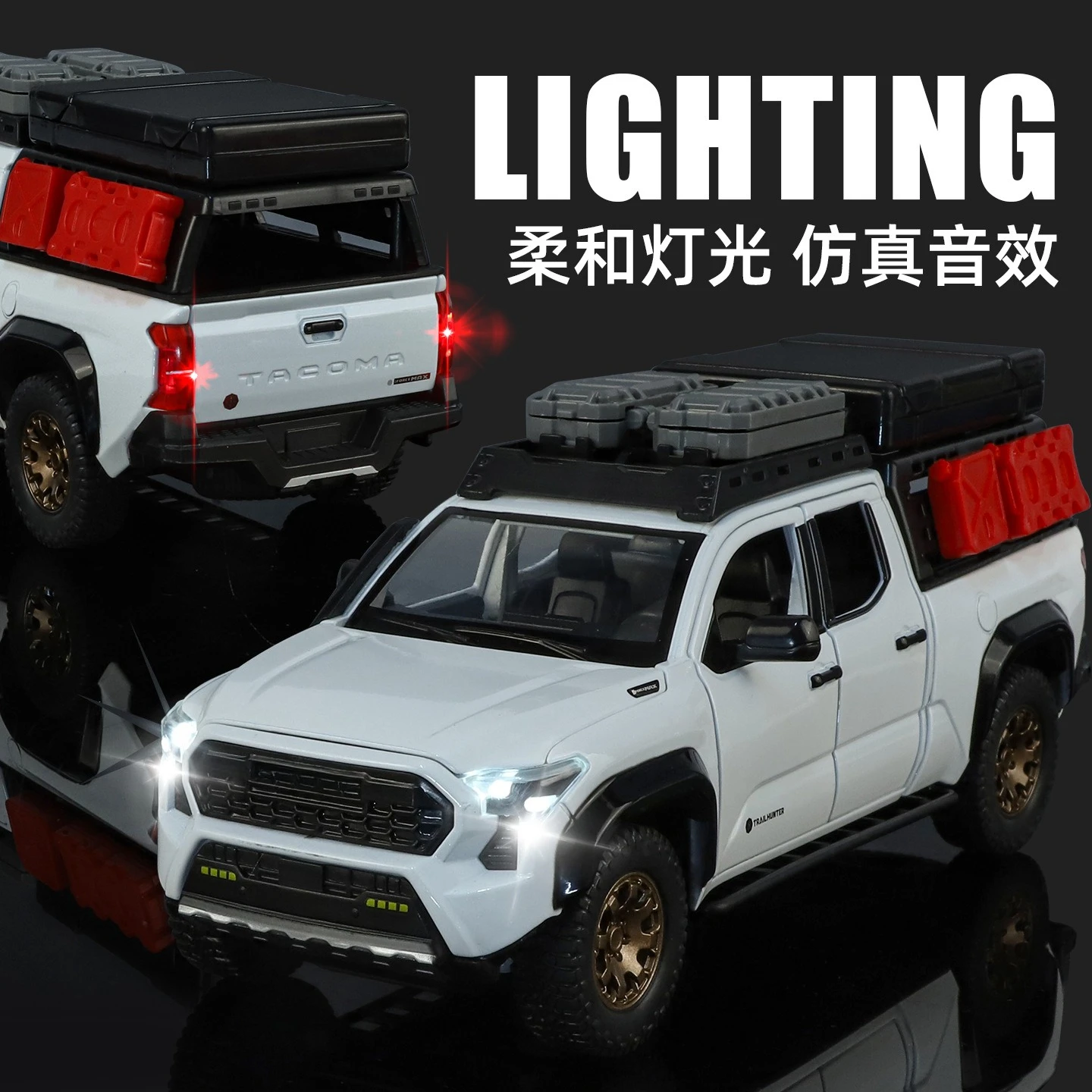 1:24 TACOMA Modello di Auto in Lega Giocattolo Pressofuso in Metallo Suono Luce Tirare Indietro RV Off-Road Pickup Veicoli Modelli Regalo per Bambini