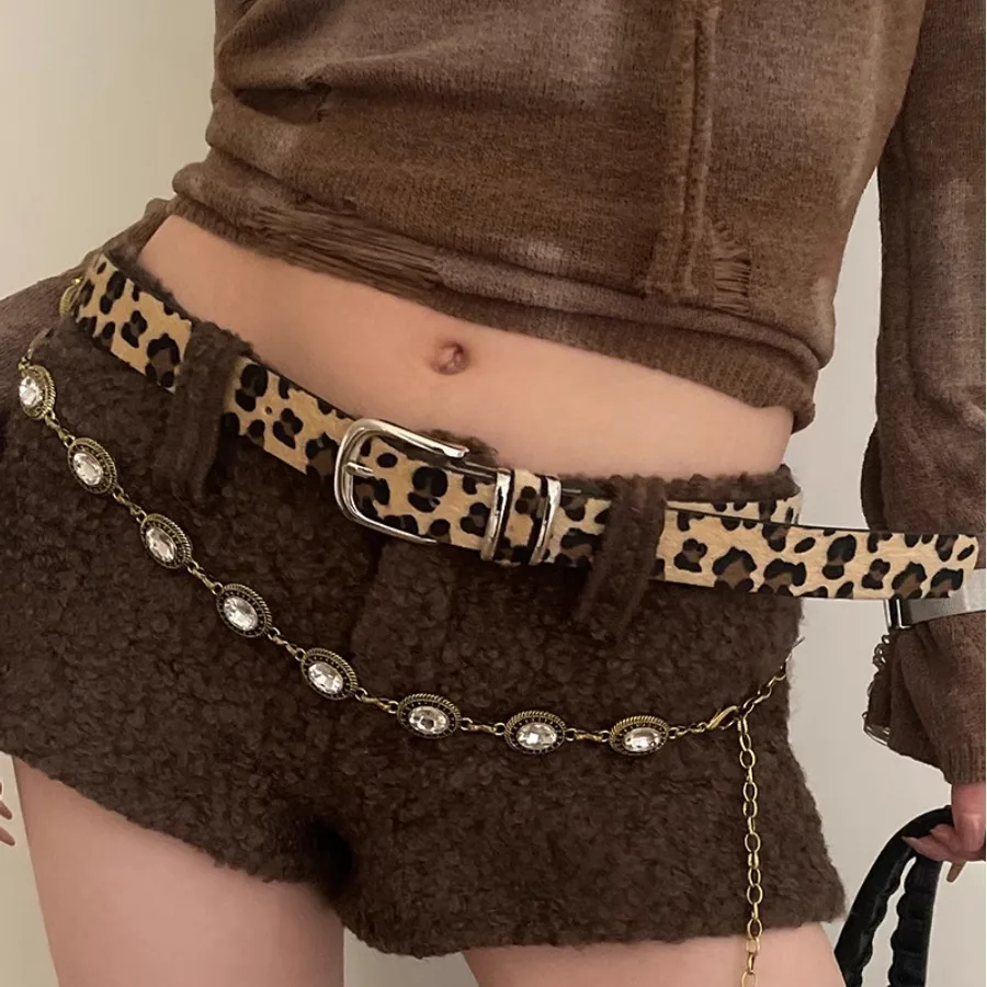 Vintage Chic Leopard Print Belt Soft PU Leather Classic Metal Adjustable Buckle Design Belt Casual Pants Waistband Accessories