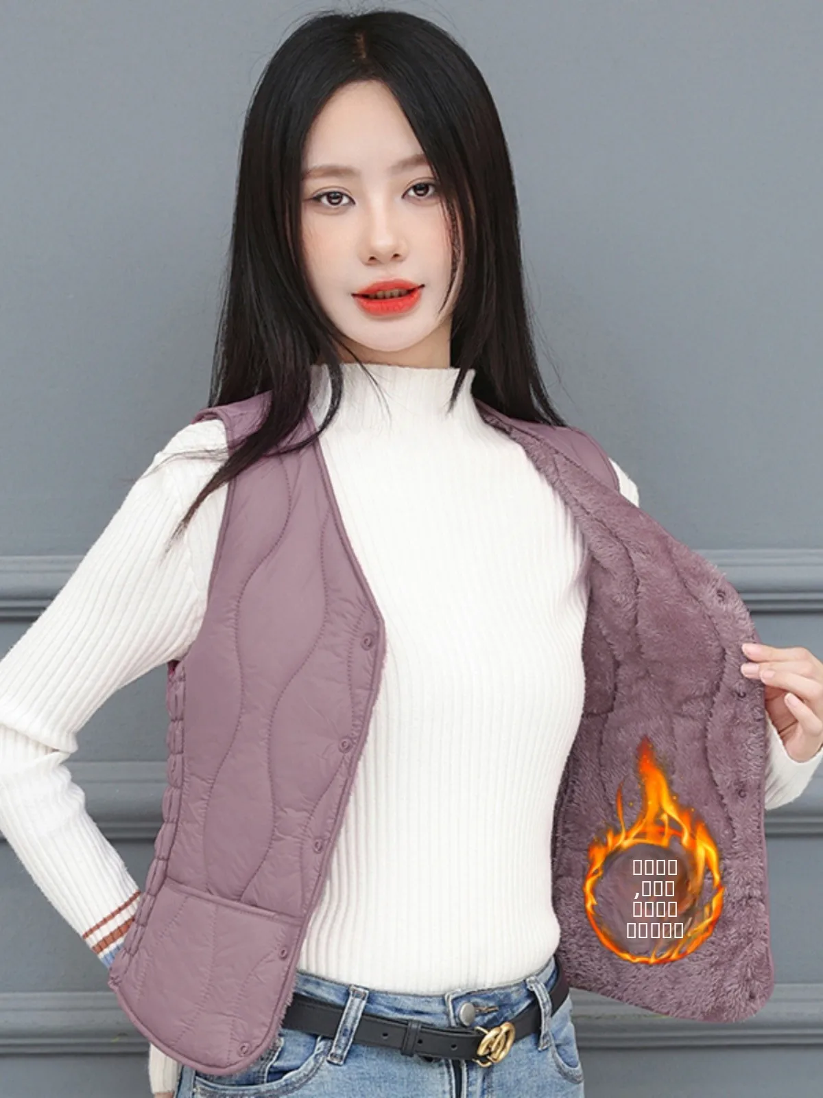 

2025 Autumn Winter Thiened Fce Lined Slim Fit ort V-Ne Cotton Vest Women's Faion Versatile Inner Core Jaet