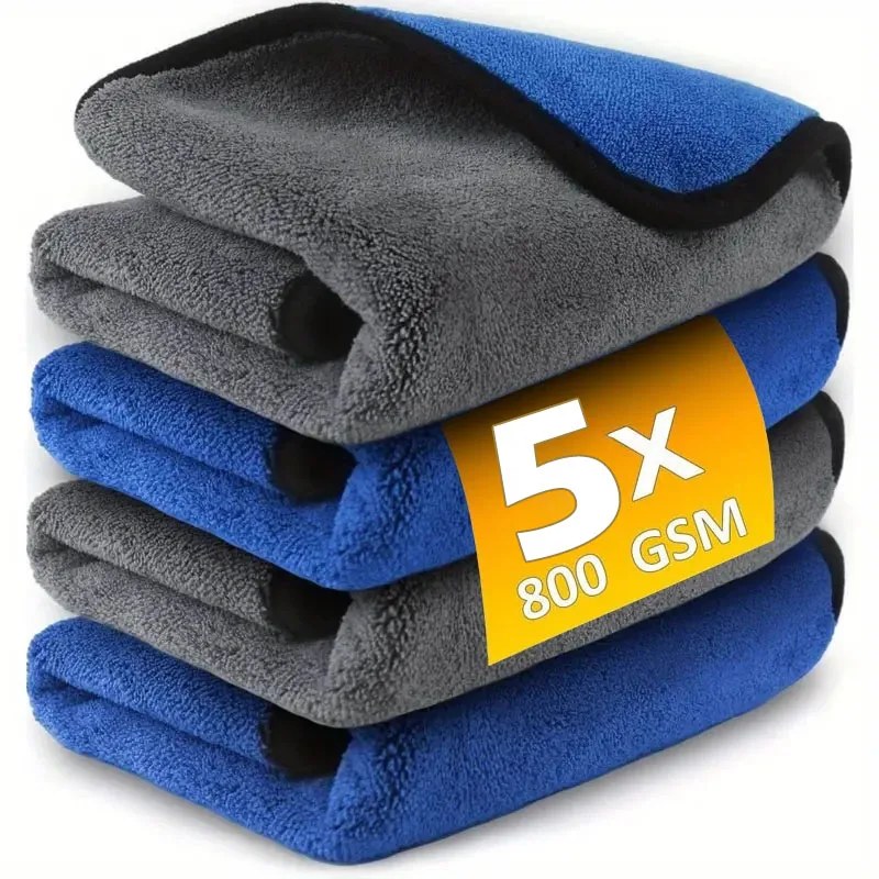 

1/5 шт., полотенце для мытья автомобиля из микрофибры, мягкие быстросохнущие тряпки для протирки окон, зеркал, домашние двухслойные чистящие салфетки 500GSM