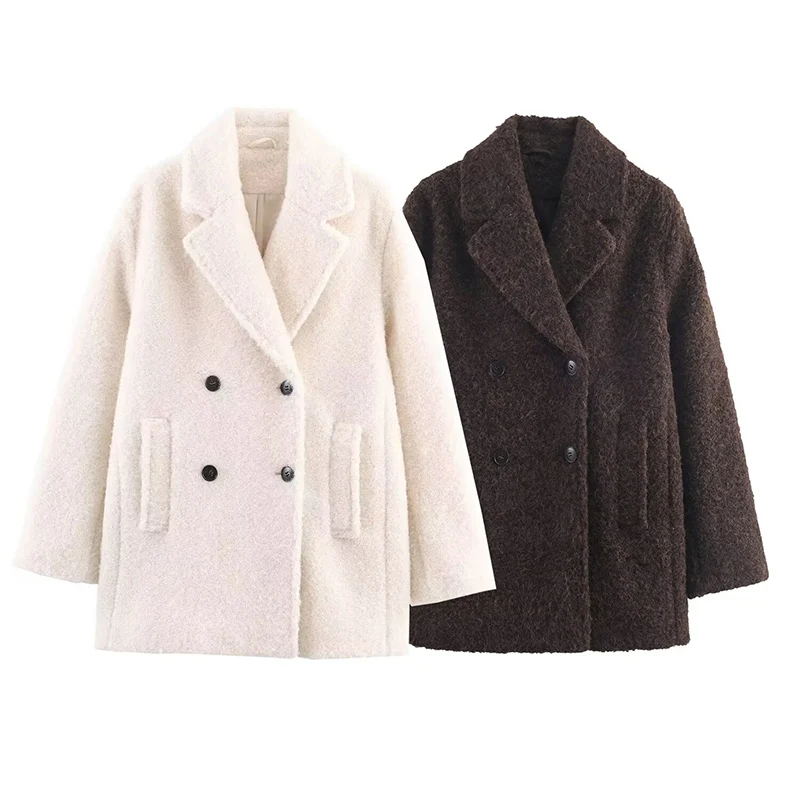 

Women Autumn Winter Jacket 2025 New Fashion Chinchilia Loose Coat Chic Long Sleeve Double-Breasted Female High Street Outerwear