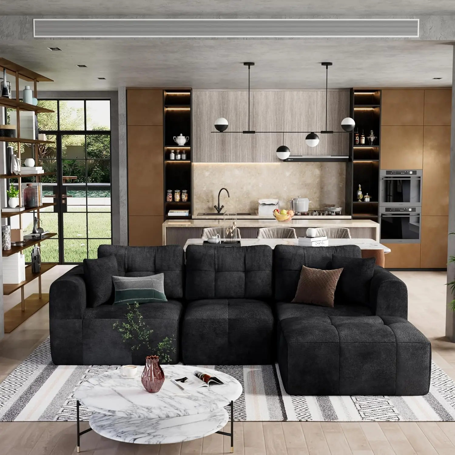 Boneless Couches for Living Room 110 Inch L-Shaped with Deep Seat & Convertible Ottoman - Modular Cloud Sectional, Customized