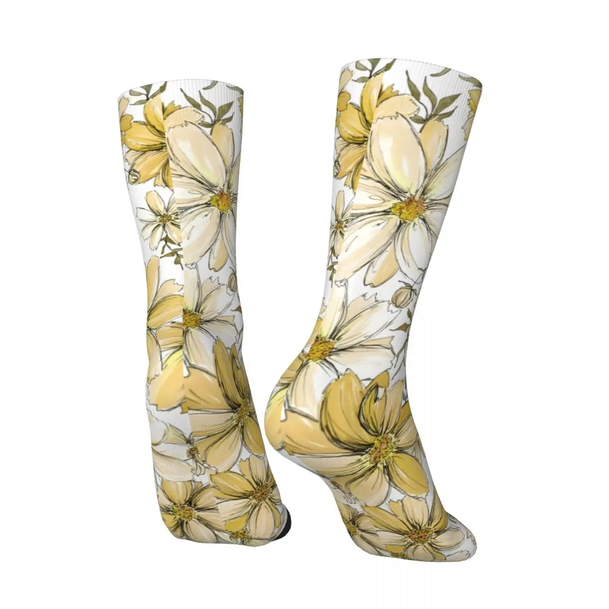 Crazy compression Gold And Cream Flower Pattern Sock for Men Harajuku Quality Pattern Crew Sock Novelty