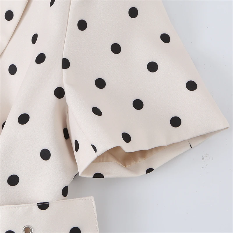 KEYANKETIAN 2026 Korean Chic Polka Dot Waist Belt Blazer Short Sleeve Lapel Collar Slim Waist Casual Office Outerwear Top