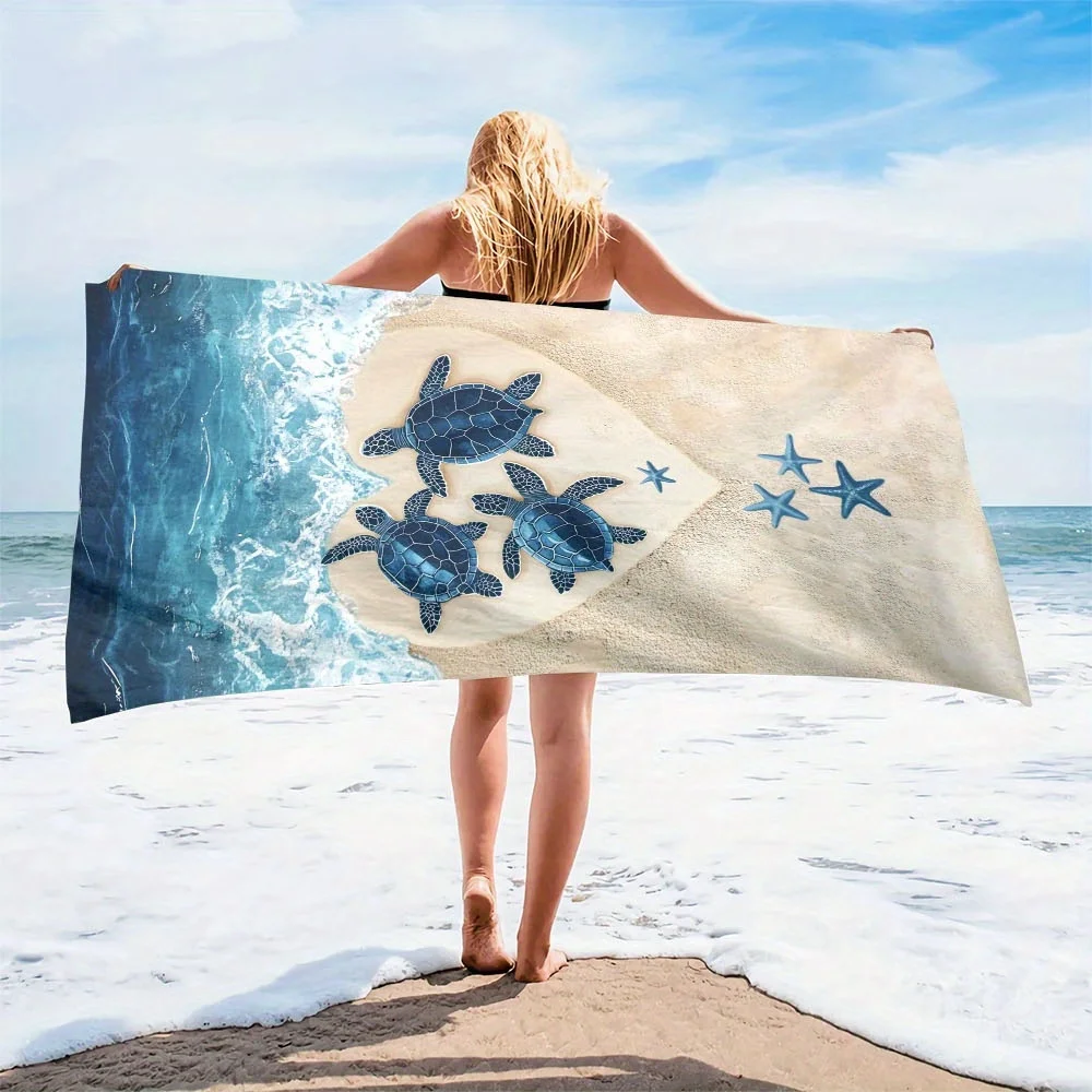 

1pc Microfiber Beach Towel - Ocean Theme, Machine Washable, Heart Turtle Pattern, Quick Drying, Safe for Travel, Pool
