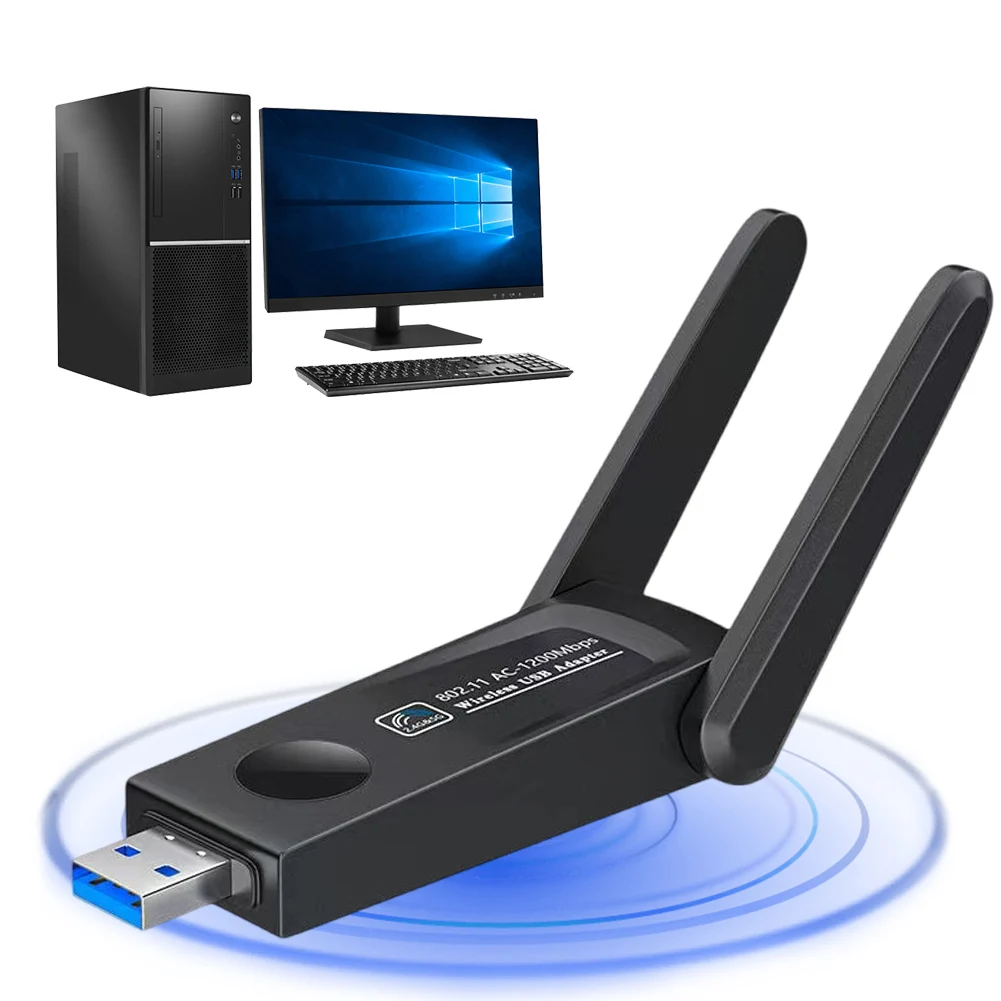 

USB-адаптер Wi-Fi 1200 Мбит/с USB 3.0, двухдиапазонный (2.4G/5ГГц), с двумя антеннами, беспроводной приемопередатчик для настольных ПК и ноутбуков