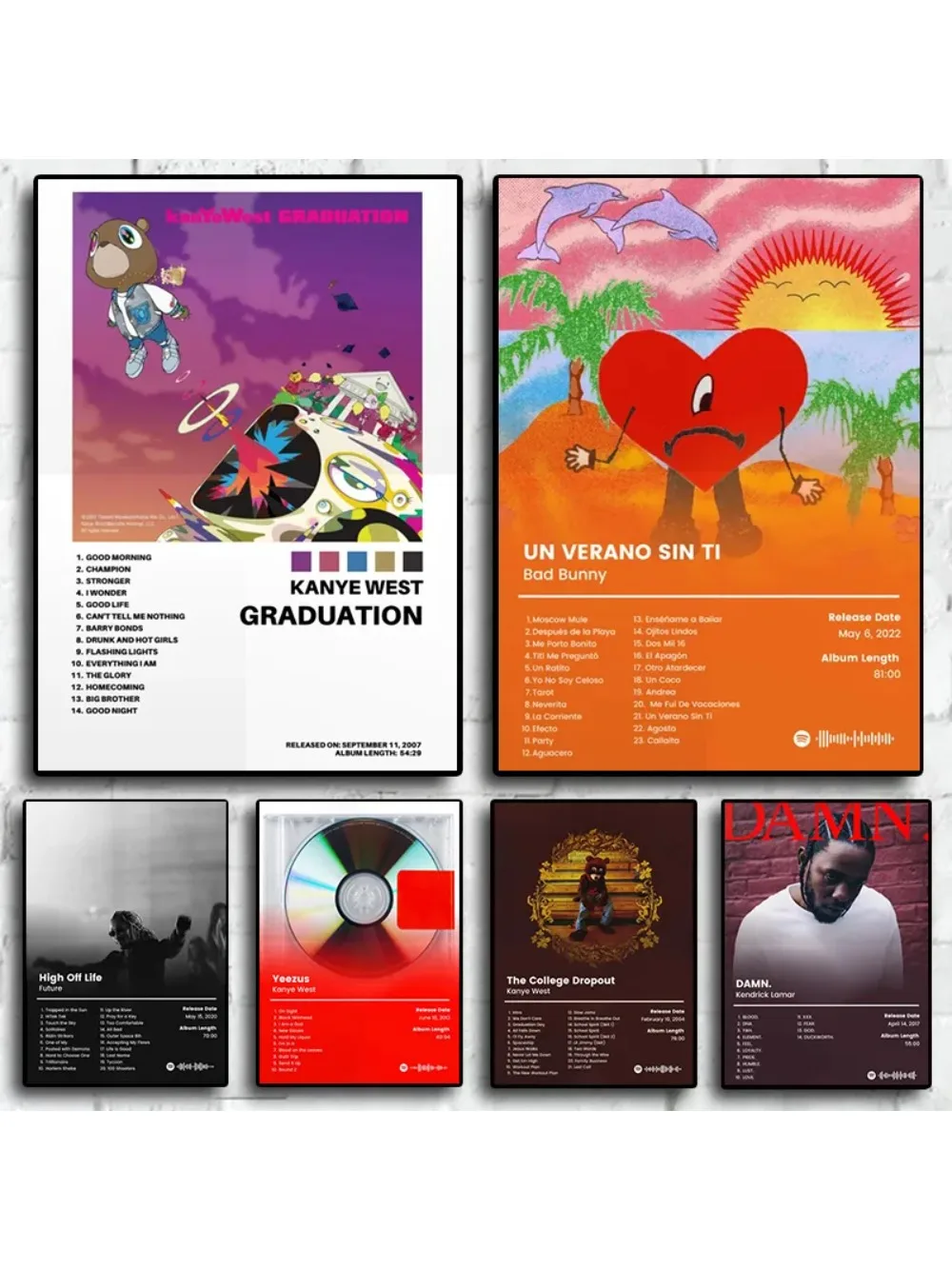 Album d'art mural Vintage scandinave, bande de couverture Kanye West Bad Bunny Rock Rap, affiche en toile, décoration de maison, chambre à coucher, salon