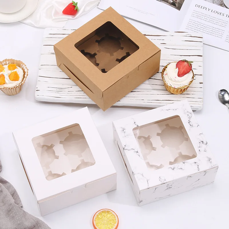 1PC Cupcake Boxes 4/6 Holes Cake Box with Clear Window Cake Holder for Holidays Weddings Baby Shower Birthdays Party Supplies