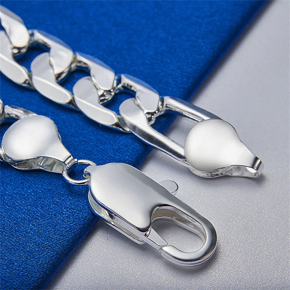 925 فضة 12 مللي متر 8 بوصة غرامة فيجارو سلسلة سوار الرجال النساء موضة الزفاف هدية مجوهرات حلية الشرير الطرف