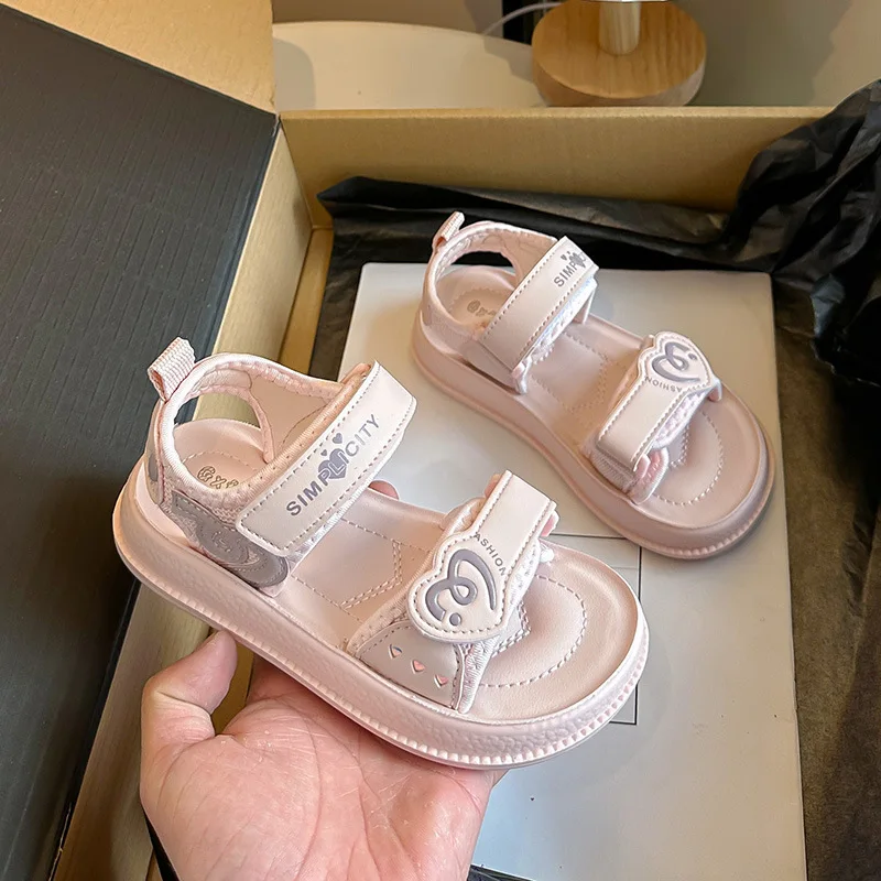 

Детские сандалии-принцессы в форме сердца, новинка Весна/Лето 2026, на липучке, с открытым носком, пляжные, однотонные, модные, спортивные