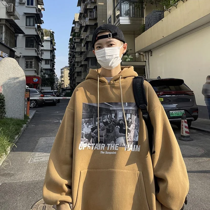 

Autumn Men's Hoodie Casual Sportswear Vintage American High Street Sle Youth Faion Loose Fit Printed Sweatirt