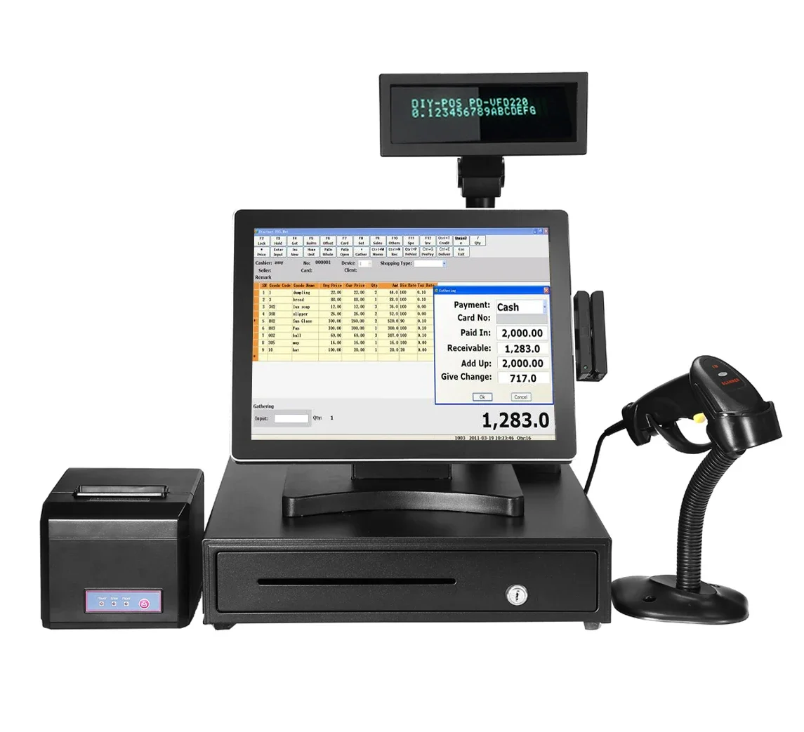 15'' capacitive touch dual screen i3 i5 4210u all in one pos system  pos scale cash register