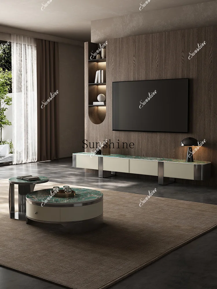 

Large and small apartment rock slab simple living room light luxury high-end round coffee table FT