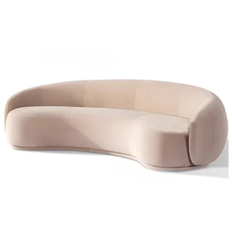 

Lamb fleece curved fabric sofa living room modern light luxury cream style