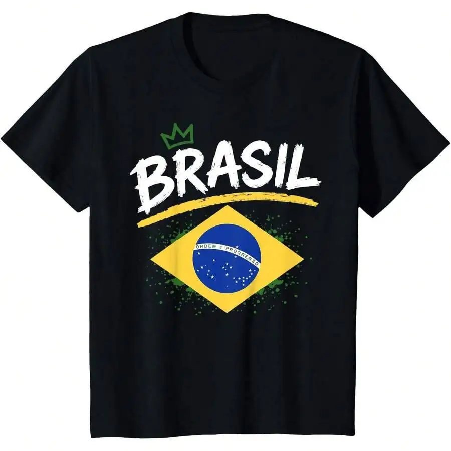 Brasil With Brazilian Flag Colors Men, Women Kids Brazil T-Shirt 100% Cotton Trendy Y2K Short-Sleeve Tee – Soft, Quick-Drying, &