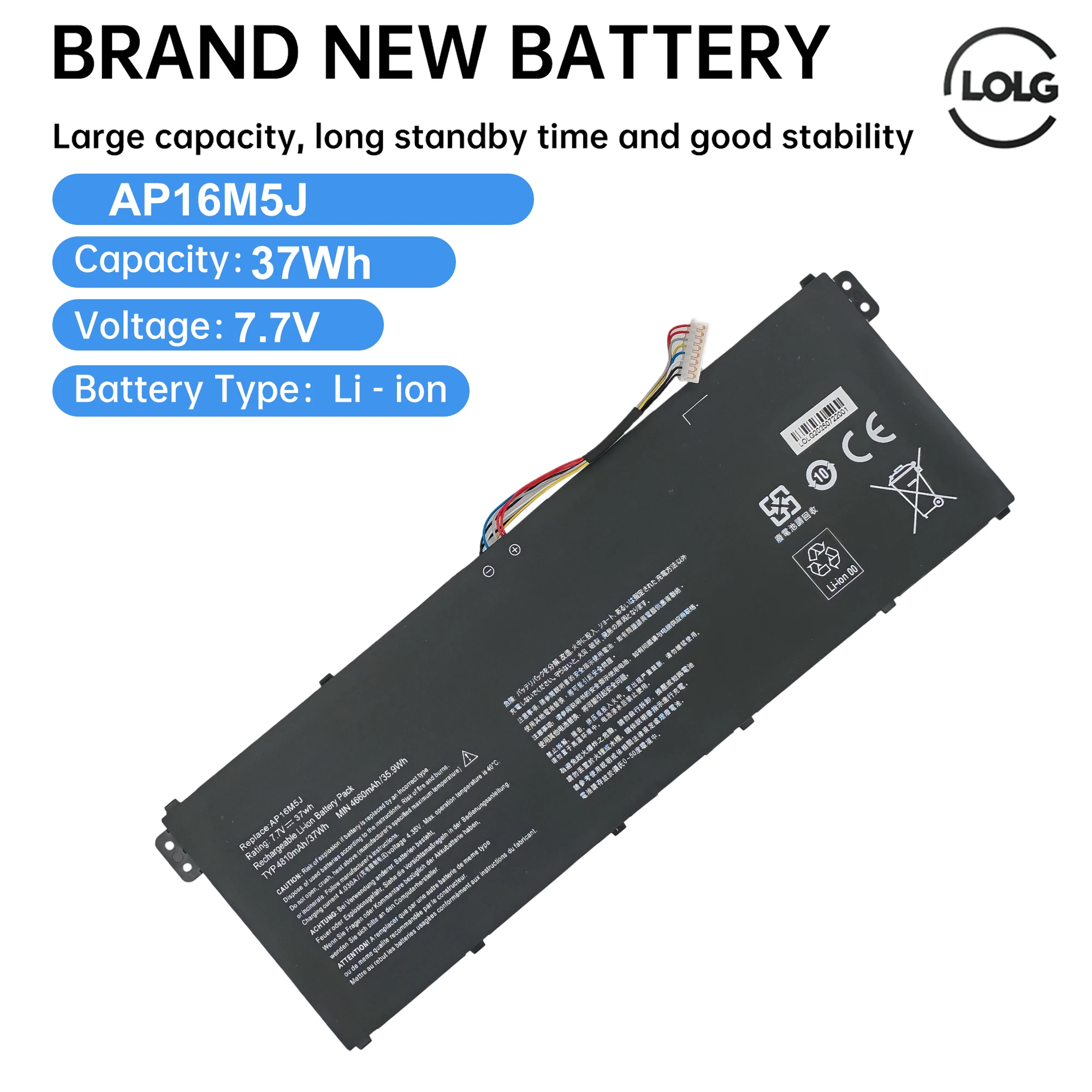 

AP16M5J Laptop Battery ACER Aspire 1 for Aspire 3 A315-21 A315-51 ES1 A114 A315 KT.00205.004 7.7V 37WH